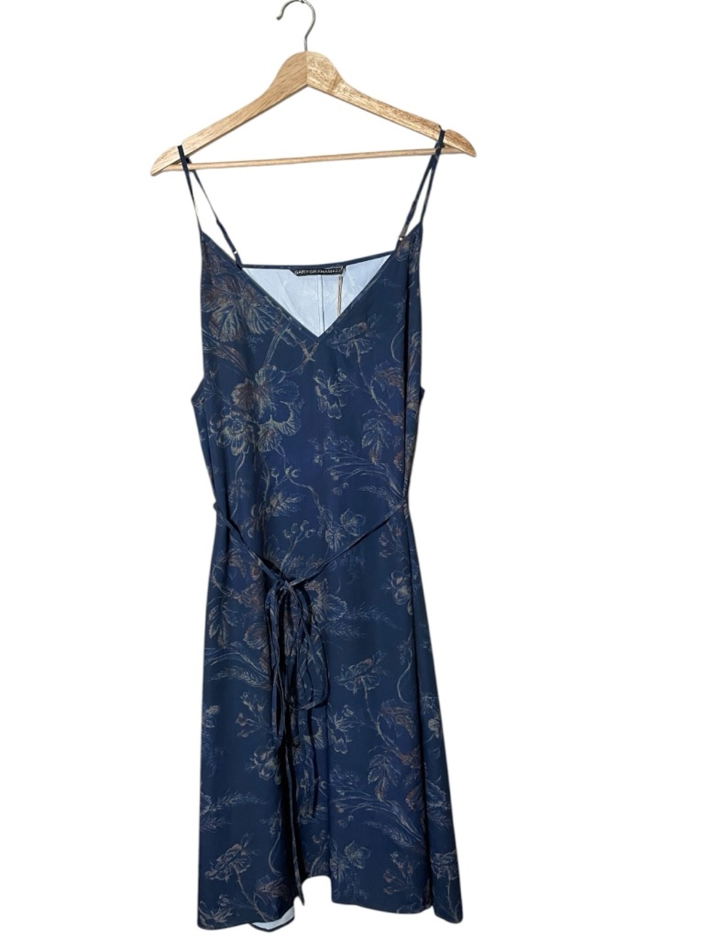Floral Navy Midi Slip Dress with Tie Waist